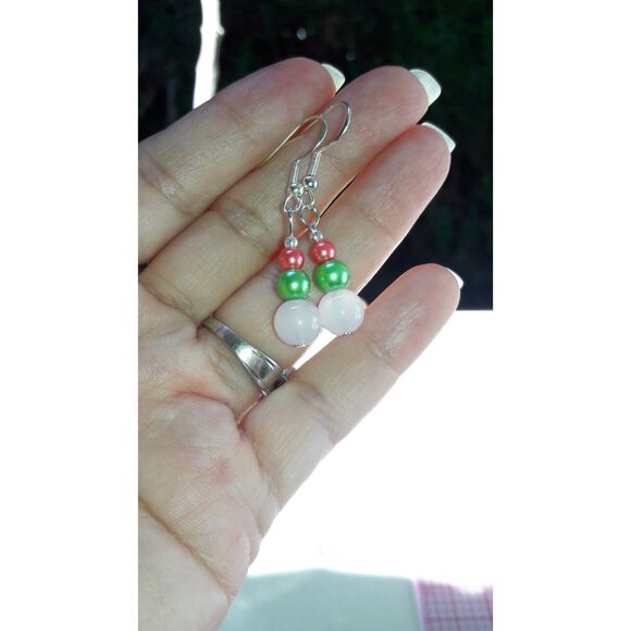 boho earrings 379#mfs Petite rose quartz earrings pink green orange mini bead st - Picture 8 of 10